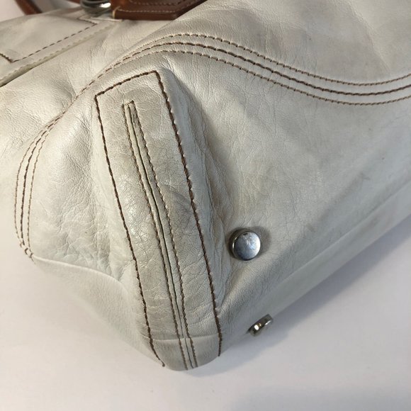 Coach Hampton Soho Leather White Tan Flap Satchel - Picture 3 of 8